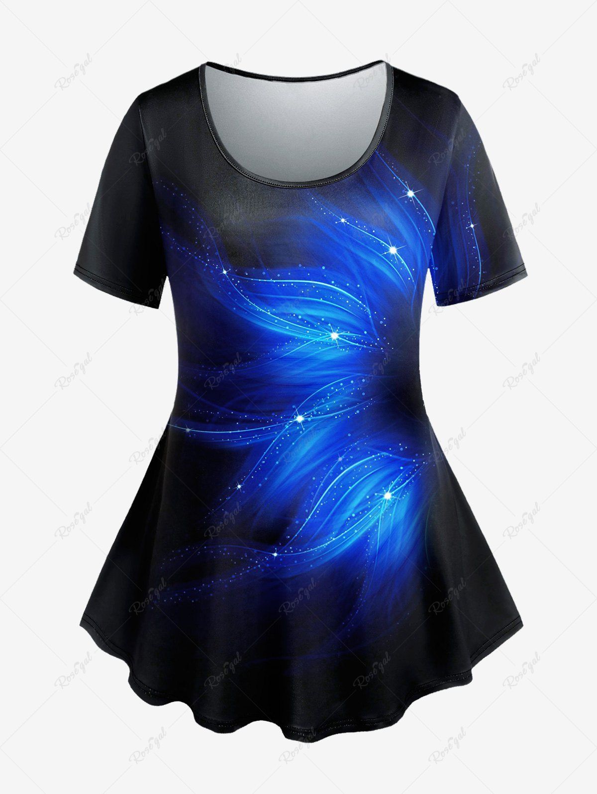 T-shirt à Imprimé Étincelle 3D à Manches Courtes Grande Taille Bleu 1X | US 14-16