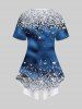 Sparkly Print Asymmetrical 2 In 1 Top and 3D Denim Printed Leggings Plus Size Outfits -  