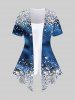 Sparkly Print Asymmetrical 2 In 1 Top and 3D Denim Printed Leggings Plus Size Outfits -  