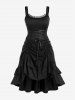Plus Size Lace-trim Lace-up Layered Ruffled Cinched Ruched Sleeveless Midi Dress And Long Lace Lace-up Half Finger Gloves Gothic Outfit -  