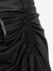 Plus Size Lace-trim Lace-up Layered Ruffled Cinched Ruched Sleeveless Midi Dress And Long Lace Lace-up Half Finger Gloves Gothic Outfit -  