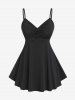 Plus Size Ruched Camisole and Lace Ruffle Butterfly Sleeve Top -  