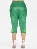 Plus Size St. Patrick's Day 3D Clover Print Capri Jeggings -  