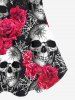 T-shirt Gothique Rose Crâne et Toile D'Araignée Imprimés à Epaule Dénudée - Rouge 5x | US 30-32