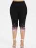 Plus Size 3D Sparkles Glitter Printed Capri Leggings -  