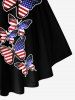 T-shirt Drapeau Américain et Papillon Imprimé Patriotique de Grande Taille - Noir 3X | US 22-24