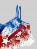 Plus Size  Paint Splatter Patriotic American Flag Printed Cold Shoulder Tee -  