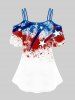Plus Size  Paint Splatter Patriotic American Flag Printed Cold Shoulder Tee -  