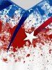 Plus Size  Paint Splatter Patriotic American Flag Printed Cold Shoulder Tee -  