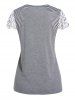 Heather Striped Flower Print Round Neck Short Sleeve T Shirt -  