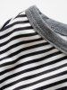 Heather Striped Flower Print Round Neck Short Sleeve T Shirt -  