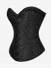 Ensemble de Corset de Brocart à Lacets et Jupe en Velours en Dentelle avec Nœud Papillon de Grande Taille - Noir 