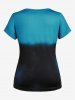 T-shirt Tie-Dye Gothique Crâne Plume Imprimée - Bleu 6XL