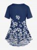 T-shirt Fleur Imprimée à Manches Courtes de Grande Taille - Bleu profond 4X | US 26-28