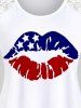 Plus Size Patriotic Lip American Flag Printed Lace Panel Tank Top -  