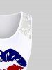 Plus Size Patriotic Lip American Flag Printed Lace Panel Tank Top -  