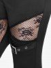 Gothic Lace Panel Buckle Zip Print Bell Bottom Pants -  