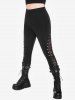 Gothic Lace Panel Lace-up Skinny Pull On Pants -  