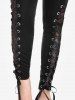 Gothic Lace Panel Lace-up Skinny Pull On Pants -  