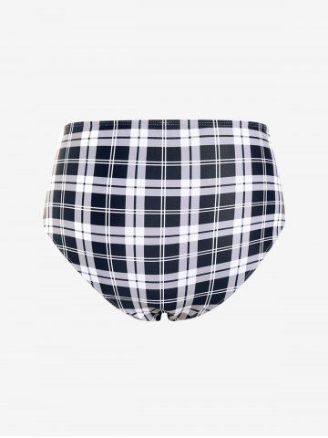 Plus Size Ruffles Flounce Padded Plaid Three Piece Skirt Tankini Swimsuit
