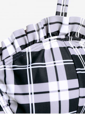 Plus Size Ruffles Flounce Padded Plaid Three Piece Skirt Tankini Swimsuit