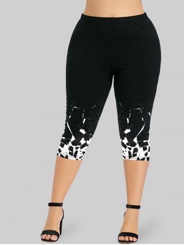 Plus Size Geo Printed Skinny Capri Leggings