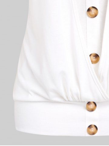 Plus Size Flutter Sleeves Cutout Lettuce Blouson 2 in 1 Tee with Buttons