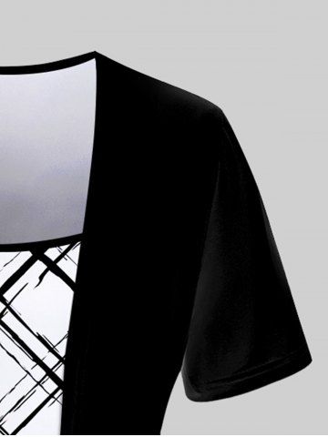 Plus Size Geo Printed Two Tone 2 in 1 Tee