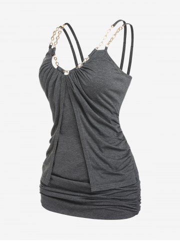 Plus Size Ruched Chains Space Dye Cami Top - GRAY - M | US 10