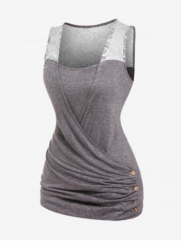Plus Size Lace Panel Surplice-front Ruched Tank Top - GRAY - 1X | US 14-16