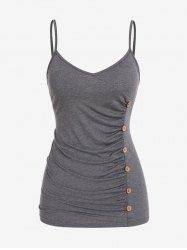 Plus Siz Ruched Backless Mock Buttons Cami Top -  