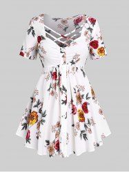 Plus Size Floral Crisscross Strappy Blouse -  