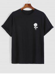 T-shirt Décontracté à Imprimé Rose à Manches Courtes - Noir XL