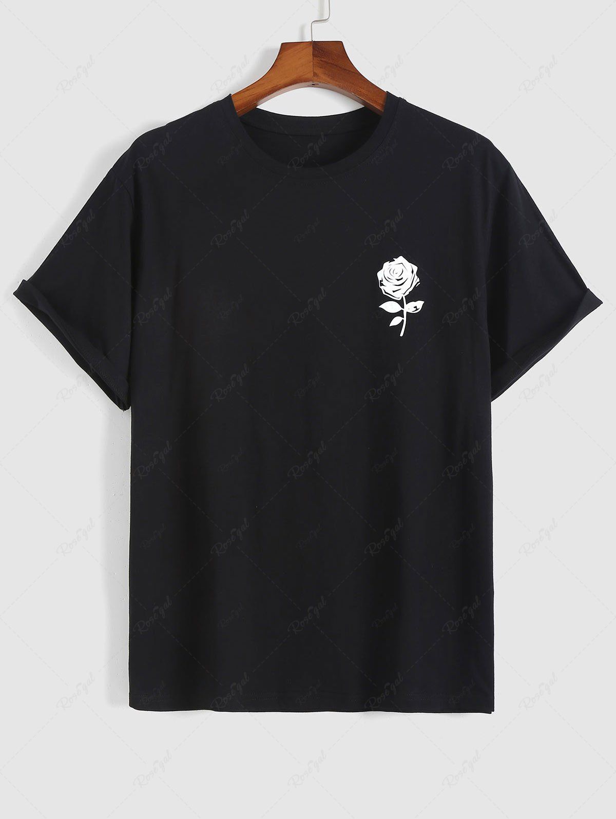 Sale Casual Rose Print Short Sleeve T-shirt  