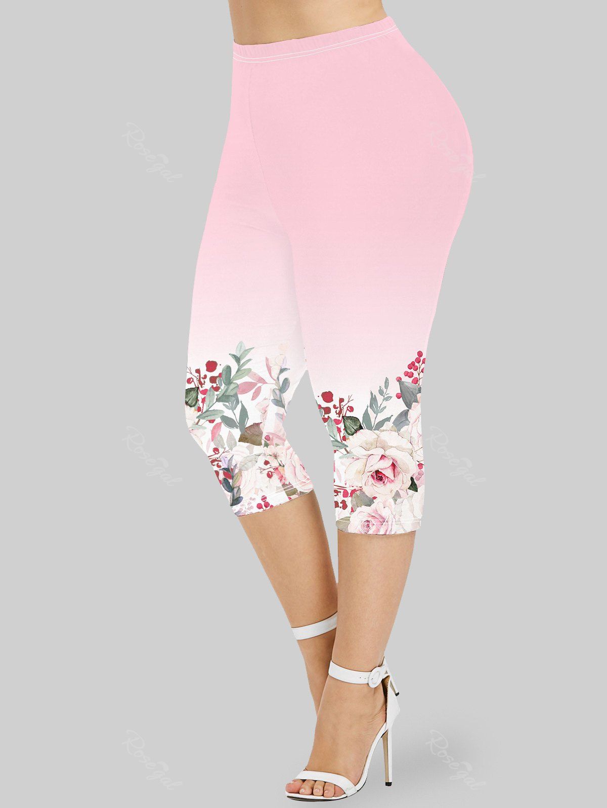 Fashion Plus Size Floral Print Capri Leggings  