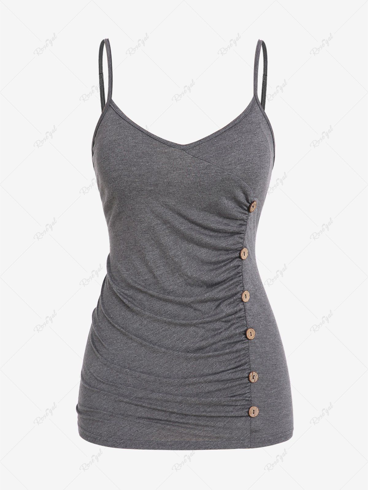 Best Plus Siz Ruched Backless Mock Buttons Cami Top  
