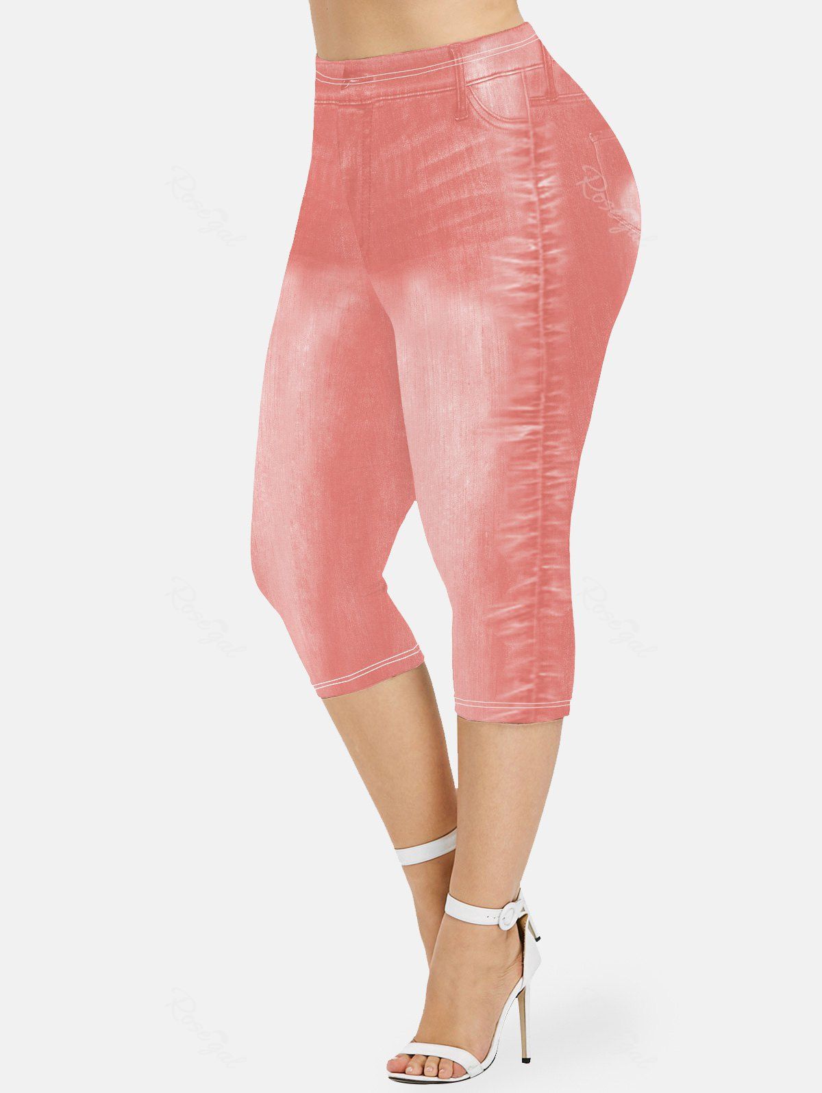 Outfits Plus Size 3D Jeans Printed Capri Jeggings  