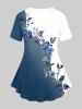 Plus Size Flower Printed Two Tone Short Sleeves Tee -  