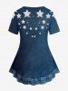 Plus Size 3D Jeans Star Printed Short Sleeves Tee -  
