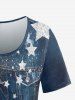 Plus Size 3D Jeans Star Printed Short Sleeves Tee -  