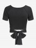 Raglan Sleeve Ribbed Knot Cutout Criss Cross Tie Back Crop T Shirt -  