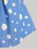 Plus Size Ruched Daisy Printed Flutter Sleeves 2 in 1 Tee - Bleu clair L | US 12