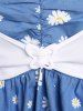 T-shirt Marguerite Imprimée de Grande Taille à Manches Bouffantes - Bleu clair M | US 10