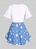 Plus Size Ruched Daisy Printed Flutter Sleeves 2 in 1 Tee -  