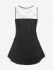 Plus Size Musical Note Print Lace Panel Two Tone Tank Top -  