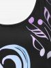 Plus Size Musical Note Print Lace Panel Two Tone Tank Top -  