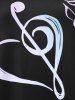 Plus Size Musical Note Print Lace Panel Two Tone Tank Top -  