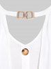 T-shirt Découpé Manches Bouffantes de Grande Taille à Ourlet en Laitue avec Boutons - Blanc 1X | US 14-16