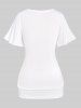 T-shirt Découpé Manches Bouffantes de Grande Taille à Ourlet en Laitue avec Boutons - Blanc 2X | US 18-20