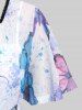Plus Size Ruched Butterfly Printed Flutter Sleeves 2 in 1 Tee -  